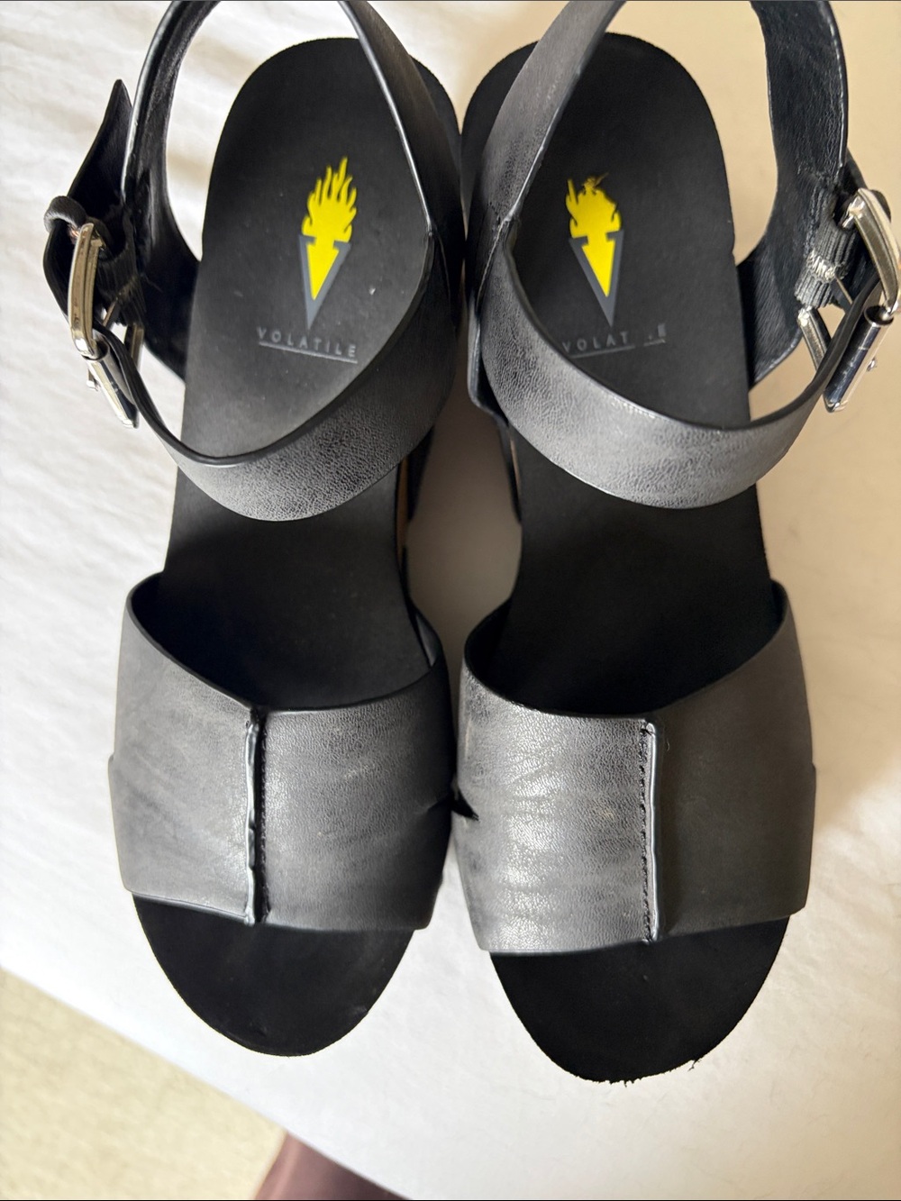 Volatile Black Cork Platform Sandals with Ankle Strap - Picture 5 of 5